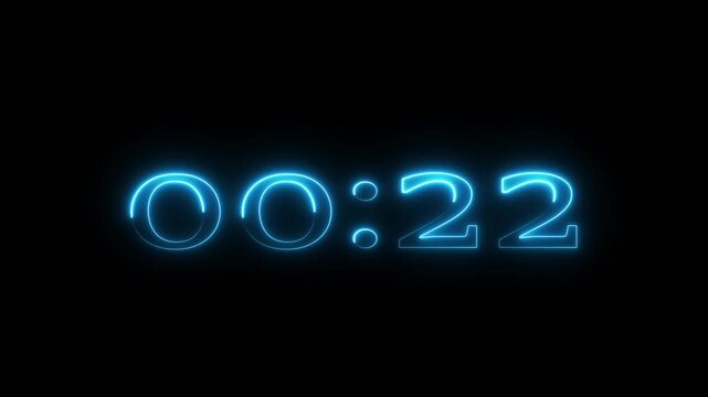 Neon 27 seconds countdown number animation. Countdown timer  animation from 27 to 0 seconds on black background.