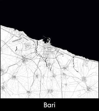 Bari city map, Italy - Topographic vector map poster
