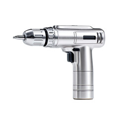 Silver cordless power drill isolated against a black background