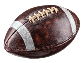 Brown leather football with white stripes and laces (1)