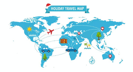 Obraz premium Global journey planning illustration showcasing festive vacation routes and worldwide destination exploration