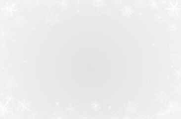 Border of various snowflakes on light grey background.
