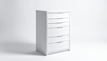 White dresser with six drawers on a white background