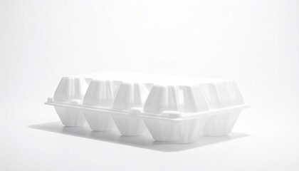 White, empty, styrofoam egg carton on a white surface