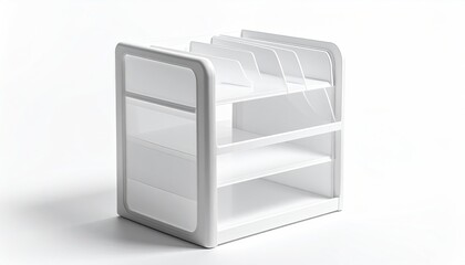 White plastic office organizer, angled view, simple design