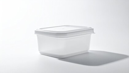 Opaque white square container with lid, soft shadow