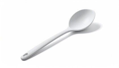 Sleek white spoon resting on a plain white surface