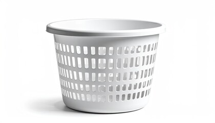 White plastic wastebasket, open top, slotted sides