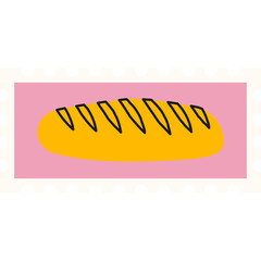 Simple Yellow Loaf Bread Illustration With Slices On A Pink Background With White Dots And Border