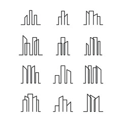 Building icon vector outline modern art minimal geometric line logo design element for city, construction, housing, apartment, business, real estate, mortgage, property company brand illustration