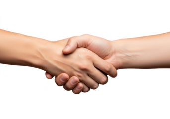 Two hands shaking in agreement isolated on transparent background