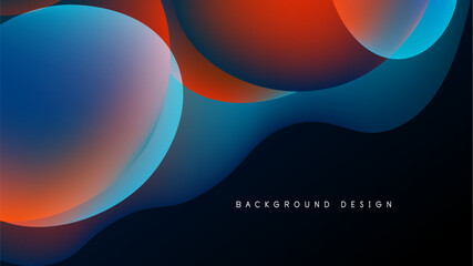 Abstract fluid shapes, vibrant colors blend. Blue, orange gradients create dynamic composition over black background. Modern design element.