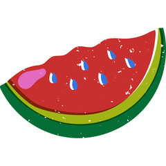 Slice of Watermelon With Pink Seedless Bite Transparent Background and Seed Detail Illustration