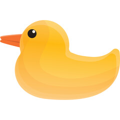 Yellow rubber duck floating against a clean white background representing bath time and childhood fun