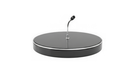 Modern circular podium with a thin antenna isolated on transparent background