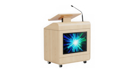 Modern digital kiosk with glowing screen isolated on transparent background