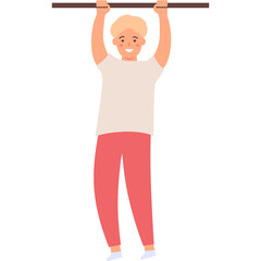 Smiling Young Man With Blond Hair In A White T Shirt And Red Pants Holding Onto A Bar With A Transparent Background