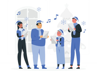 Family Singing Christmas Carols in Festive Attire holiday