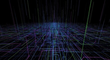 Abstract digital network lines in a dark space, futuristic technology.