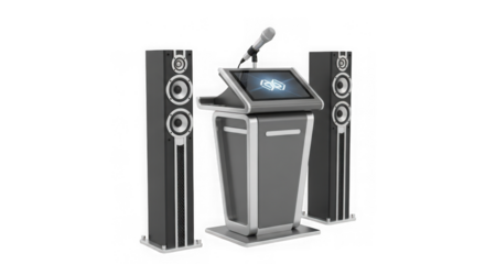 Modern podium with screen and speakers isolated on transparent background