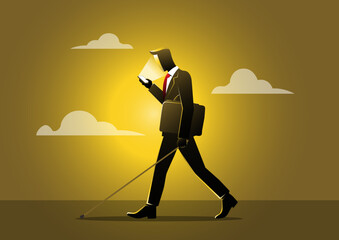Modern Blindness Concept – Businessman Addicted to Smartphone