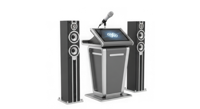 Modern podium with screen and speakers isolated on transparent background