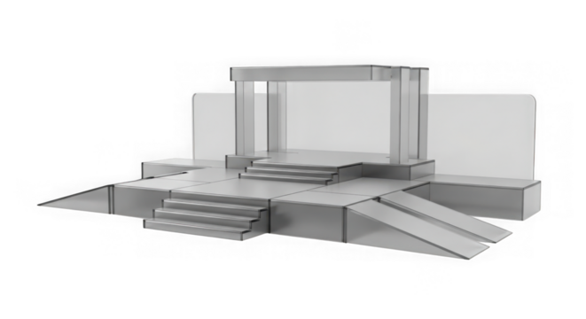 Modern stage design with ramps and platforms isolated on transparent background