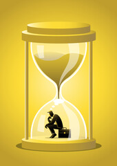 Businessman Trapped in Hourglass—Time Pressure and Deadline Stress Concept