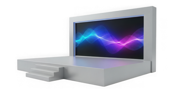 Modern stage with digital screen and steps isolated on transparent background