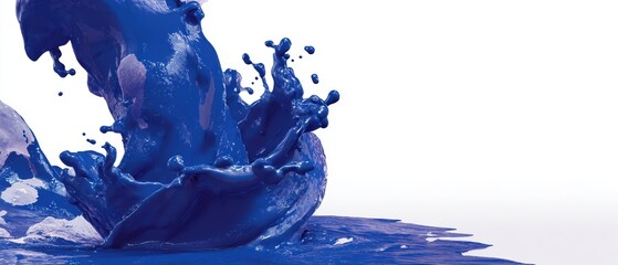 Vibrant Blue Paint Splash in Motion with Dynamic Water Droplets and Artistic Fluid Movement on Smooth Surface