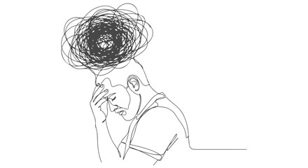 Continuous One-Line Drawing Abstract Conceptualization of a Person's Mind and Emotions