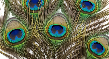 Fototapeta premium Intricate Peacock Feathers Displaying Vibrant Eye Patterns and Delicate Textures