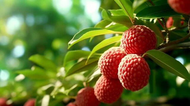Discovering the beauty of ripe lychees on a sunny day in a lush garden