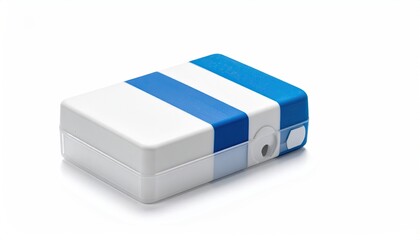 White/blue box, horizontal stripes, rounded edges