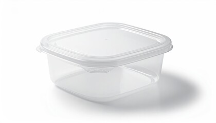 Clear square container with a translucent lid, light shining