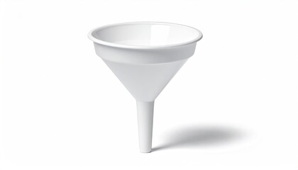 White funnel, wide bowl, long stem, casting soft shadow