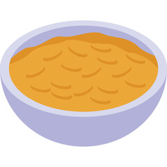 A simple illustration of a light purple bowl filled with textured orange food or cereal on a transparent background