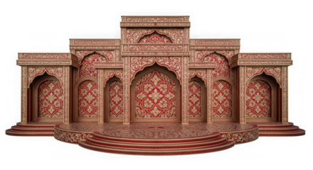 Ornate indian palace facade with arches and steps isolated on transparent background