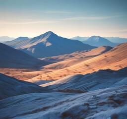 Naklejka premium Minimalist landscape with layered blue mountain ridges