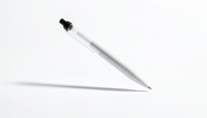 Simple pen with transparent cap casting shadow on white