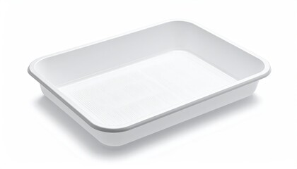 Empty white plastic tray with smooth, angled edges