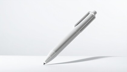 White pen stands against white background casting soft shadow