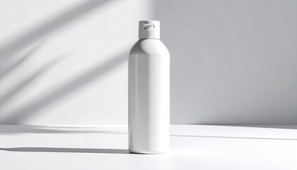 White bottle with flip-top, simple composition, shadowed wall