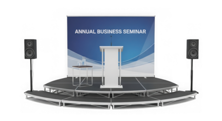 Stage with podium and banner isolated on transparent background