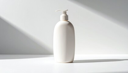 Plain white bottle with pump; light and shadow
