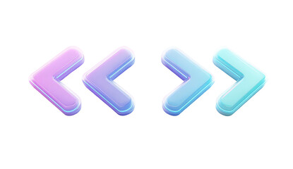 Two pairs of pastel arrow icons pointing left and right against a black background, with a glossy, iridescent finish