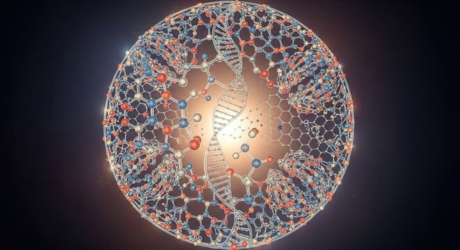 Abstract DNA Structure in a Spherical Molecular Network.