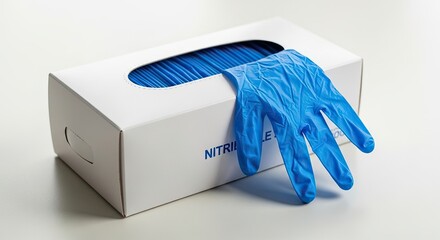 Box of Blue Nitrile Gloves for Medical or Industrial Use.