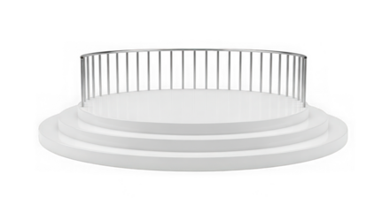 White tiered stage with railing isolated on transparent background