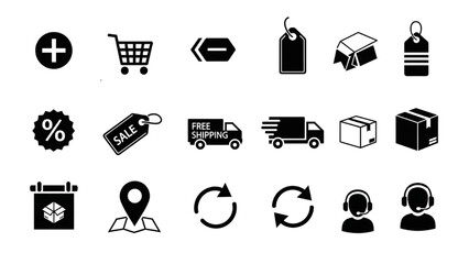 Comprehensive E-commerce and Online Shopping Vector Icons Set for Retail and Delivery Services